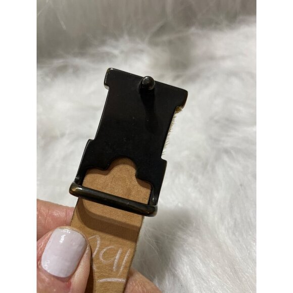 Gold-Toned Et Cetera Genuine Leather & Haircalf Belt With Rectangular Buckle - Picture 4 of 7